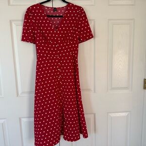 SHEIN Red V-Neck A-Line Midi Dress